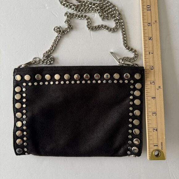Zara Black Suede Like Silver Studded Crossbody Clutch Bag Removable Chain Strap - Picture 11 of 11